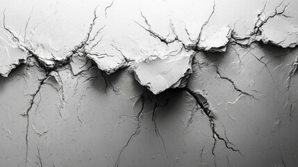 Cracked concrete surface with deep fissures, abstract texture, monochrome tones, representing fragility and strength, suitable for Earthquake Awareness Day, structural resilience concept