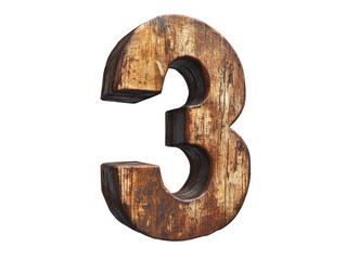 Fototapeta premium A large wooden 3D style number three isolated on white.