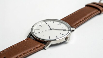 Minimalist Wristwatch with Brown Leather Strap