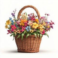 Overflowing Flower Basket on White Background