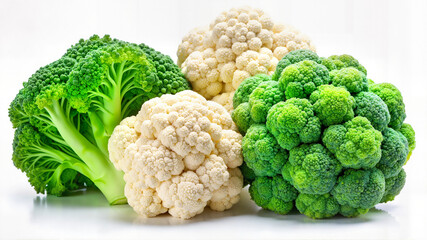 Fresh broccoli and cauliflower on white background