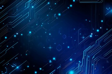 Abstract close-up of a glowing blue digital circuit board, showcasing intricate connections and technological design on a black background.
