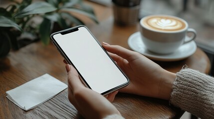 Hand holding a blank screen smartphone, isolated on a grey background. This is a mockup template, the winner of a stock photo contest. The image is high resolution and highly detailed.