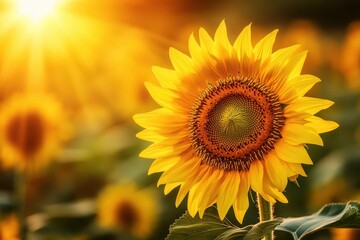 Obraz premium A vibrant sunflower basking in the golden sunlight of a summer evening.