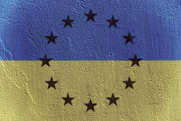 flag of the European Union and the flag of Ukraine on the wall