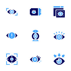 Eye icon set. Bold style. Duotone colors. vision, privacy, focus, ticket, spyware, piercing, eye, view, self awareness