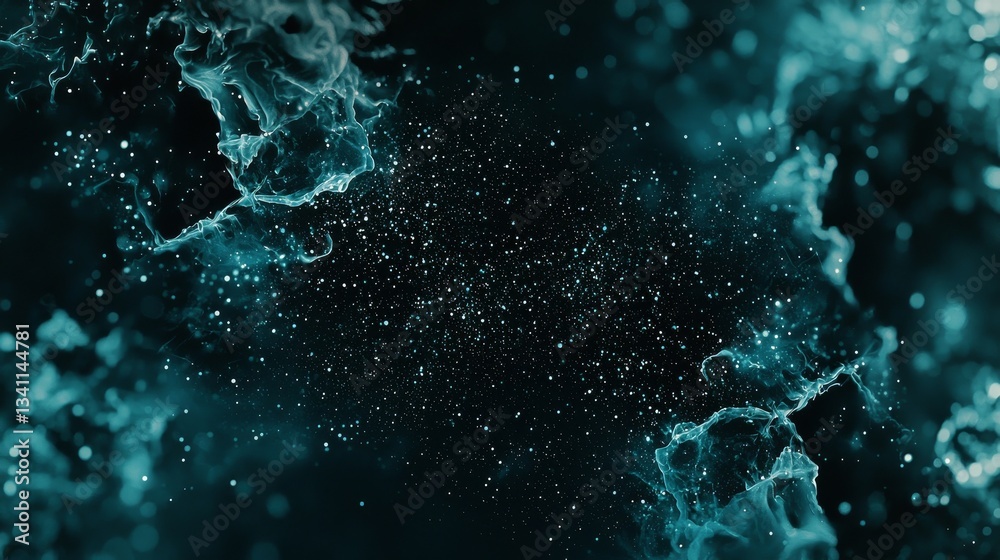 Wall mural a digital cyberspace background with particles and waves is displayed