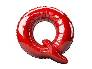 The red balloon shaped like the letter Q.