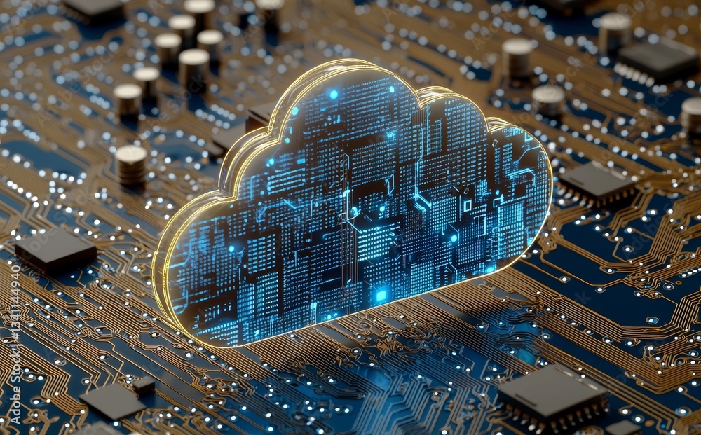 Poster cloud computing and network security is illustrated through a conceptual 3d rendering image