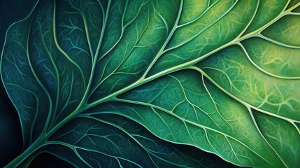 Green leaf, black background. Generative AI