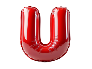 A shiny red balloon shaped like the letter u.