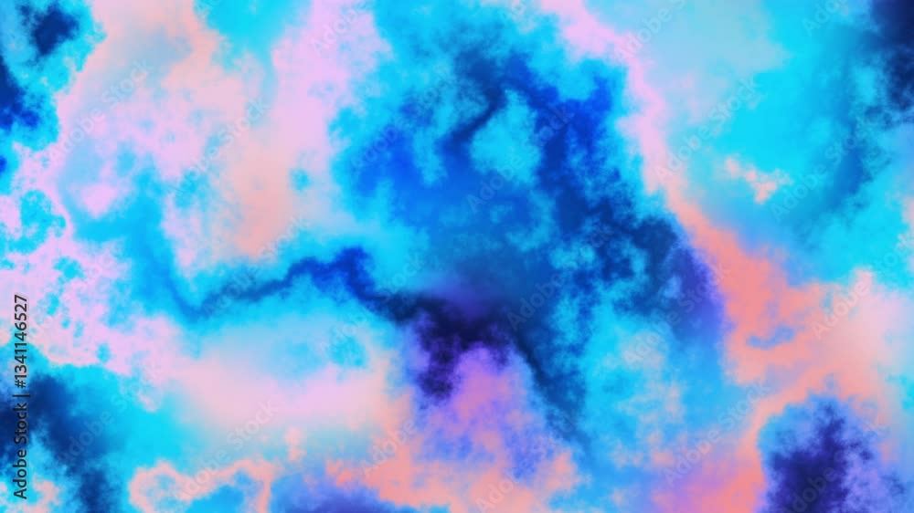 Aufkleber Seamless abstract psychedelic wavy background for loop playback. 4k video. Cloudy nebula background. Natural retro colors.