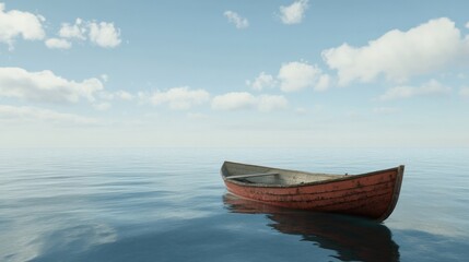 Fisherman boat floating on calm sea waters, evoking a sense of quiet solitude