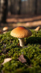 Fototapeta premium Single Brown Mushroom on Moss
