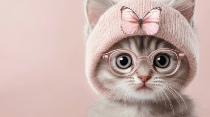 Cute scottish cat in costume with glasses indoor setting adorable portrait playful vibe charming aesthetic