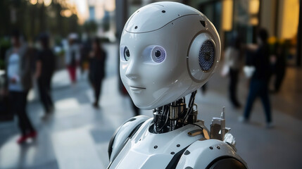 Fototapeta premium Robot on blurred background, robotics