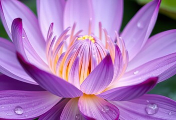 Obraz premium Intricate violet lotus blossom, dew drops glistening on petals, pure, high-resolution