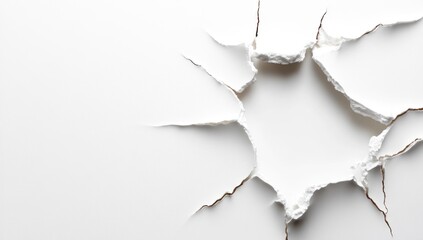 Torn white paper hole, studio background