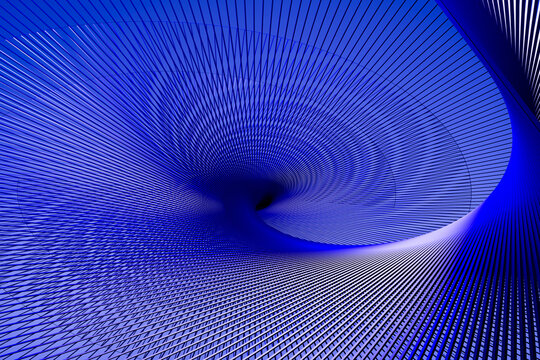 Futuristic 3D abstract background with a vortex of thin blue lines. Dynamic geometric tunnel with depth and motion effect. Perfect for technology, digital art, and sci-fi concepts.