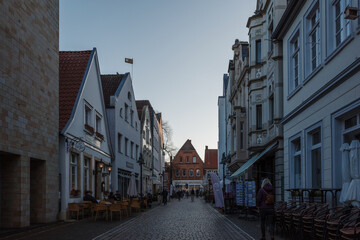 Outdoor street view at the old town of Telgte, Germany during sunset.
