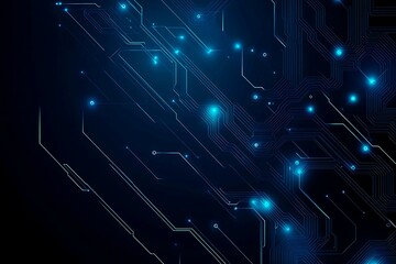 Obraz premium Abstract close-up of a glowing blue digital circuit board, showcasing intricate connections and technological design on a black background. 