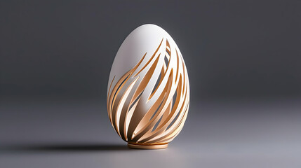 Ornate Golden Easter Egg with Intricate Carving on Gray Background