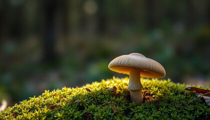 Single Brown Mushroom on Moss