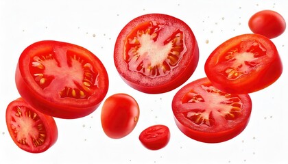 Juicy Tomato Slices in Mid-Air: A Vibrant Culinary Still Life