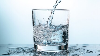 Water being poured into a clear glass, capturing the motion and clarity of the liquid.