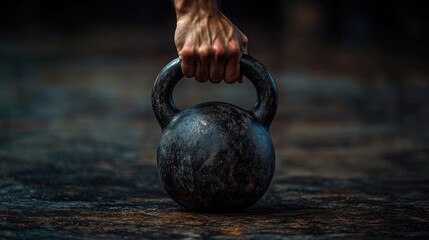 Fototapeta premium Close-Up Shot of Hand Reaching for Kettlebell in Dynamic Action
