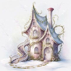 Obraz premium Enchanted Winter Fairy Tale Cottage – Whimsical Snowy Fantasy Home