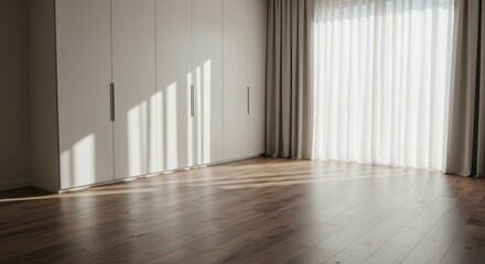 Obraz premium Bright Spacious Interior Room with Wardrobe and Hardwood Floor