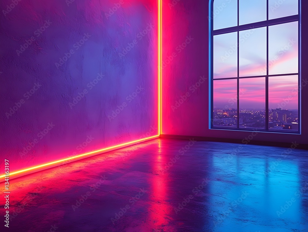 Sticker vibrant neon gradient background with glowing geometric patterns
