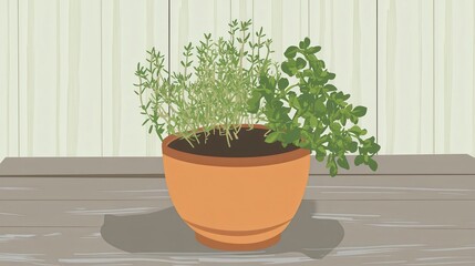 Rustic Herb Pot with Fresh Aromatic Plants
