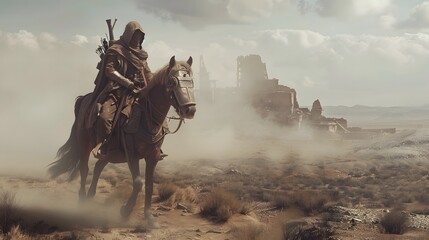 Epic Fantasy Battle Horse Rider Riding in the dystopia Action Adventure 