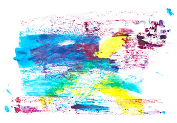 Colorful watercolor smeared, brush stroke, isolated on white