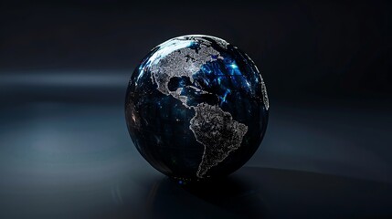 A stylized, glowing, digital illustration of the Earth.