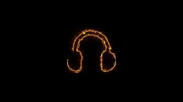 Neon headphones icon animation. Glowing neon headphones sign looped animation, neon bluetooth icon animation on black background, 