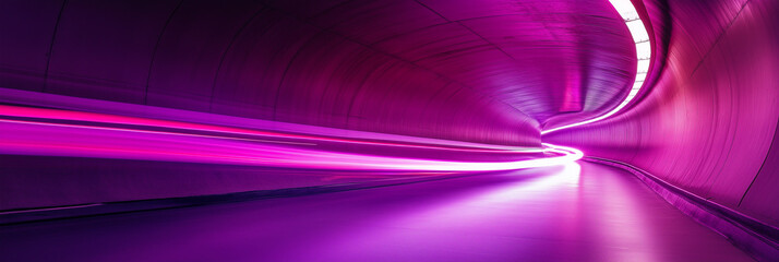 Light trail effect in purple and pink colours, long exposure with a tunnel background, abstract purple background with lines. 