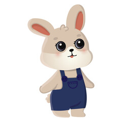 Cute happy bunny. Cartoon rabbit character for greeting card, invitation, stickers. Vector illustration.