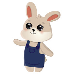 Cute happy bunny. Cartoon rabbit character for greeting card, invitation, stickers. Vector illustration.