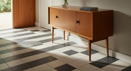 Cabinet with Doors in Entryway with Tiled Floor and Doorway