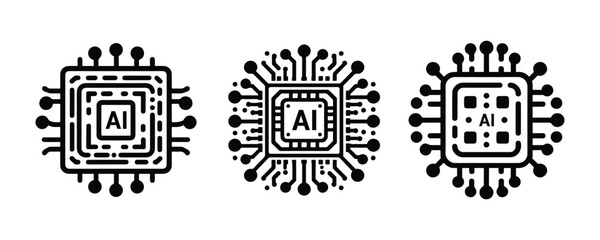 Obraz premium Artificial intelligence AI chip icon set vector symbol. AI system icon vector illustration on a white background