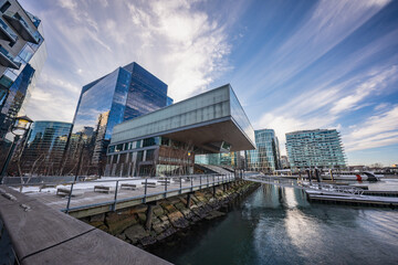 Institute of Contemporary Art building, known as ICA building seen against dramatic cloud formation...