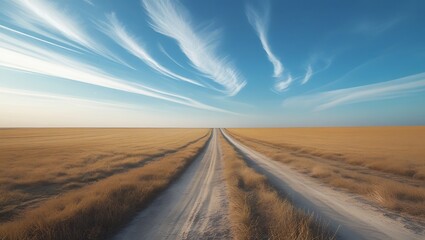 Fototapeta premium A vast open field under a bright blue sky