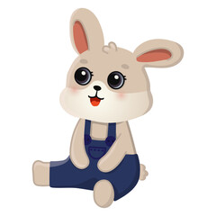 Cute happy bunny. Cartoon rabbit character for greeting card, invitation, stickers. Vector illustration.