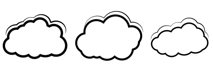Fototapeta premium Three Cartoon Clouds Outline vector 