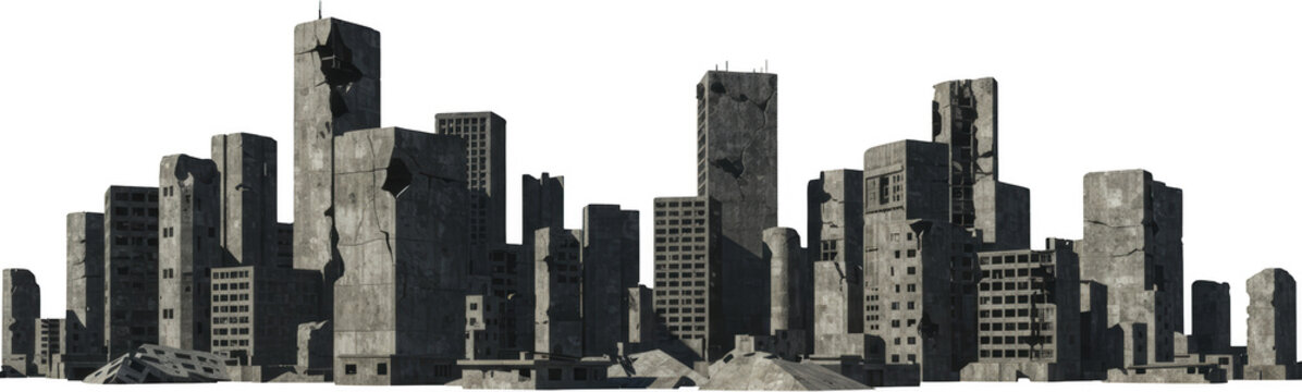 Post Apocalyptic Cityscape Ruined Buildings Destroyed City Urban Decay Disaster Scene