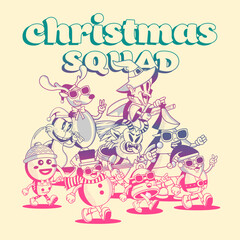 Christmas Santa Squad Vintage Vector Character