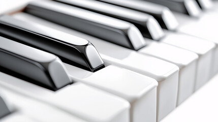 Piano Keys – A close-up of piano keys highlights the contrast between black and white, exuding elegance and classical aesthetics.